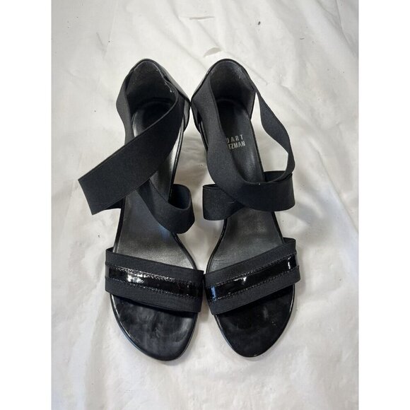Stuart Weitzman Midexter Stretch Strappy Low-Heel Sandal Black 7.5 - Picture 2 of 14